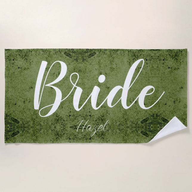 Serviette De Plage Mariée Personnalisée EVJF Bride Script Blanc (Devant)