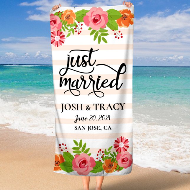 Serviette De Plage Mariés, Cadeau de Mariage pour les Jeunes Mariés (Bride and Groom, Hubby and Wifey, Wedding Gift Beach Towel)