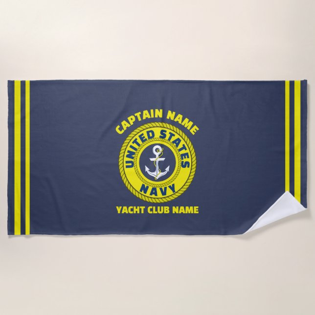 Serviette De Plage Marine bleu Ancre capitaine nautique voile été (Devant)