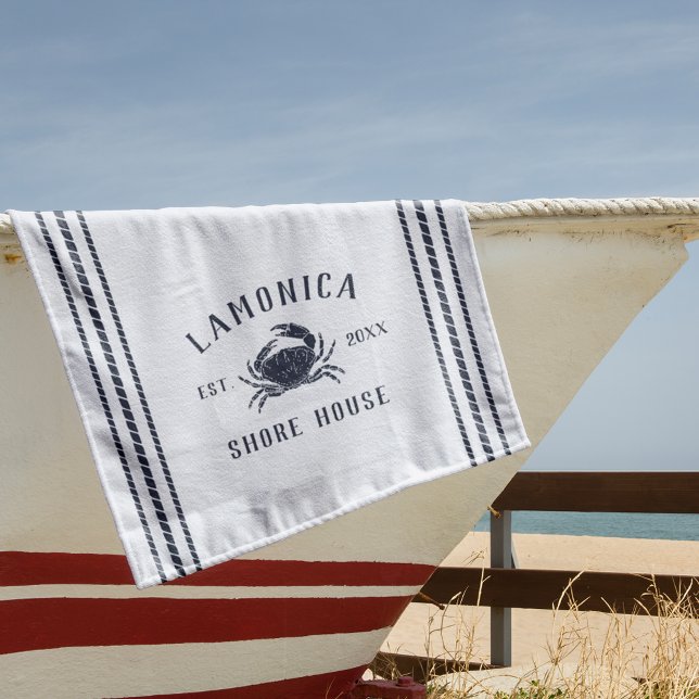 Serviette De Plage Marine Blue Crabe rustique Maison de rivage person (Créateur téléchargé)