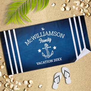 Serviette De Plage Marine Blue Thème nautique Famille Événement Plage