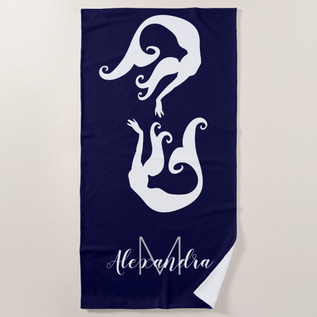 Serviette De Plage Marine côtière marine de sirène marine bleu blanc (Devant)
