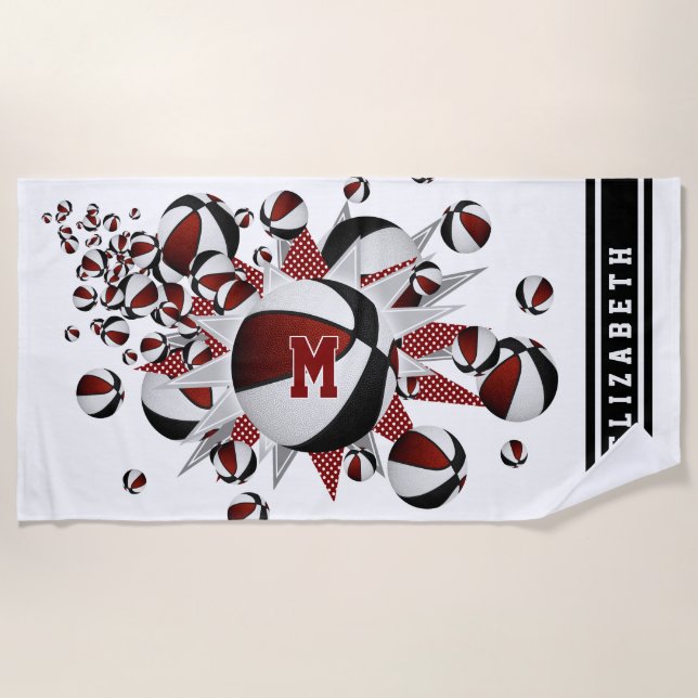 Serviette De Plage marron noir basketballs stars filles monogrammed (Devant)