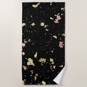 Serviette De Plage Matte Gold et Rose Gold Flakes Noir