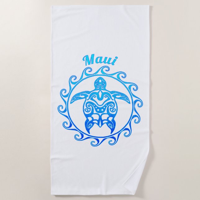 Serviette De Plage Maui, tortue tribale bleue de l'océan (Devant)
