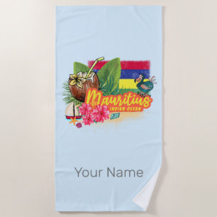 Serviette De Plage Maurice Retro Océan Indien Dodo et drapeau Vintage