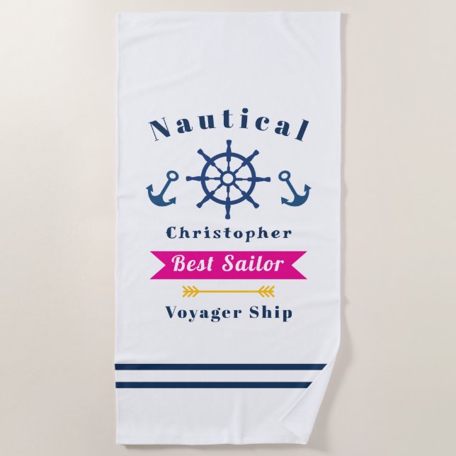 Serviette De Plage Meilleur marin nautique blanc (Devant)