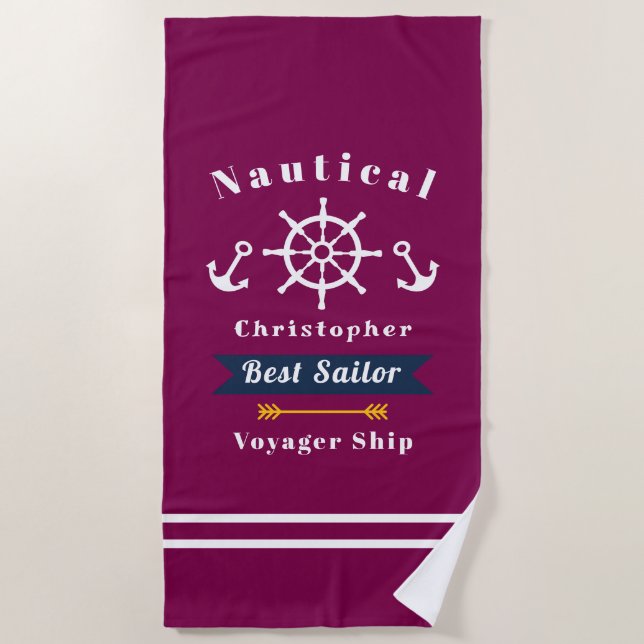 Serviette De Plage Meilleur marin Nautique Rouge (Devant)