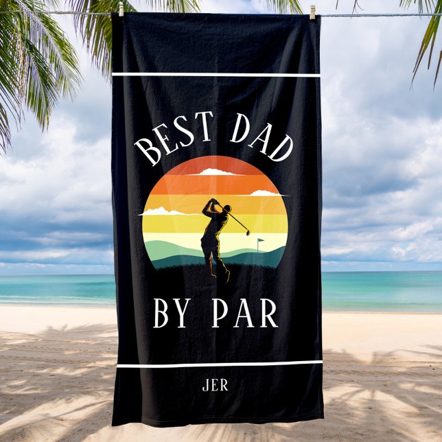 Serviette De Plage Meilleur papa Par Par Golfer Silhouette Noir Blanc (Best Dad By Par Golfer Silhouette Black White Beach Towel)