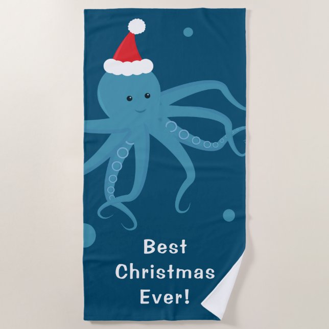Serviette De Plage Meilleure Octopus Père Noël Bleu Noël (Devant)