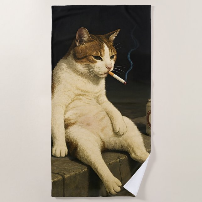 Serviette De Plage Meme de chaton cigarette drôle de chat qui fume Ge (Devant)