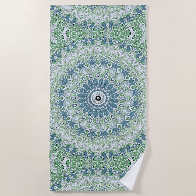 Serviette De Plage Mer Vert et Bleu Côte Motif Mandala (Devant)