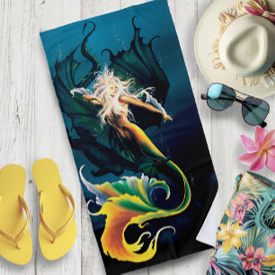 Serviette De Plage Mermaid Dragon Imaginaire bleu