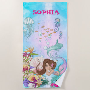 Serviette De Plage Mermaid Pink Blue Starfish Cute personnelle