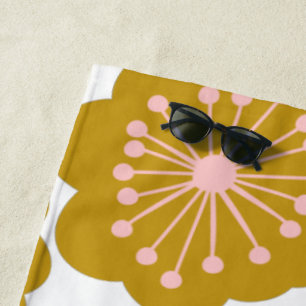 Serviette De Plage Mi-siècle Moderne Fleur Motif Mustard