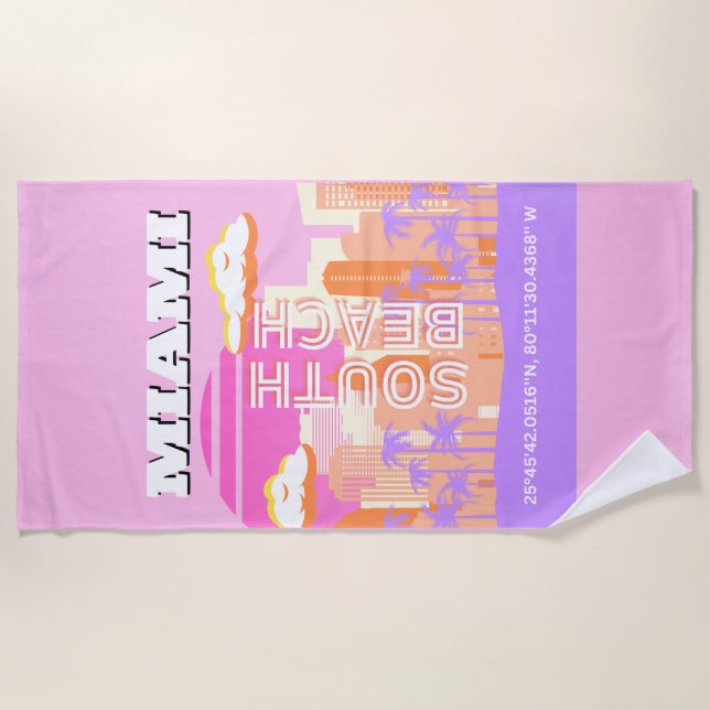 Serviette De Plage Miami Beach, Miami Travel Art, Preppy Room, Rose (Devant)