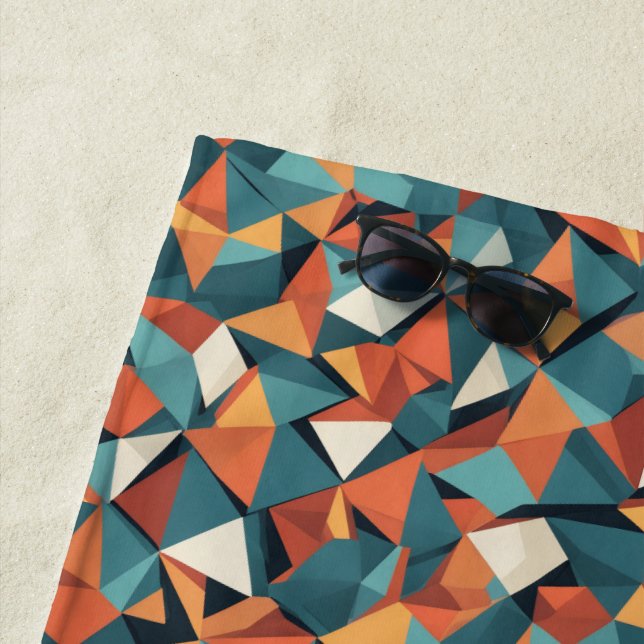 Serviette De Plage Mid-Century Geometric Teal & Orange Pattern (En situation)