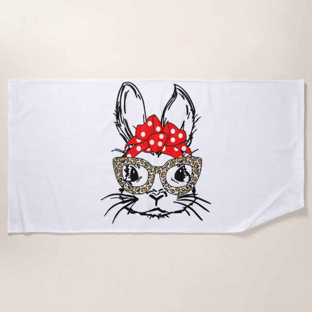 Serviette De Plage Mignonette Empreinte de léopard Visage Bandana Rou (Devant)