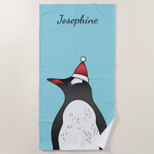 Serviette De Plage Mignonette Gentoo Portant Le Chapeau Du Père Noël