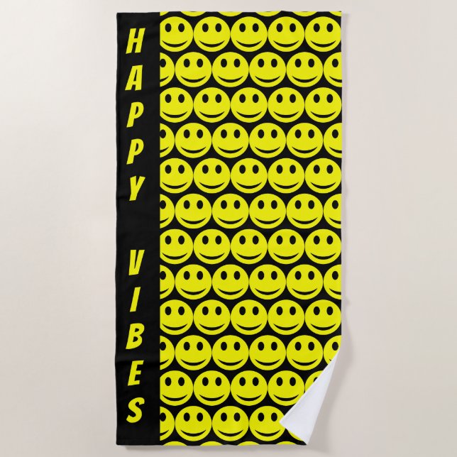 Serviette De Plage Mignonne Drôle Joyeux Visages souriants Emoji (Devant)