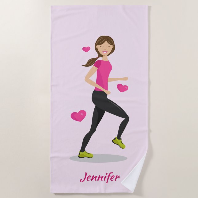 Serviette De Plage Mignonne Fille Qui Aime Faire Fonctionner Illustra (Devant)