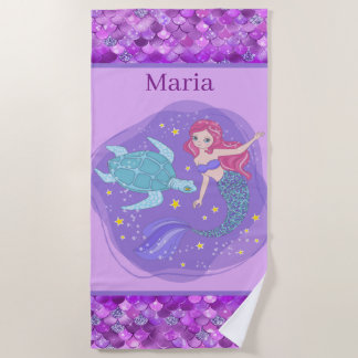 Serviette De Plage mignonne filles mermaid ajouter nom