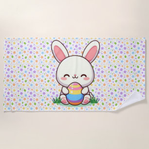 Serviette De Plage Mignonne lapin de printemps/Pâques avec oeuf
