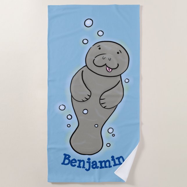 Serviette De Plage Mignonne manatée bébé avec bulles illustration (Devant)
