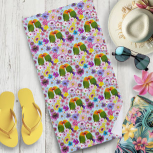 Serviette De Plage Mignons Inséparables Fleurs Tropicales Oiseau Roma