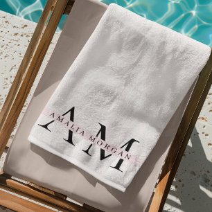 Serviette De Plage "Minimal Pastel Rose Initial & Nom Personnalisé
