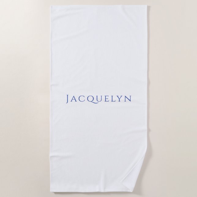 Serviette De Plage Minimalist White Blue Plain Elegant Modern Name (Devant)
