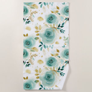 Serviette De Plage Mint Vert Blanc or Rose Floral