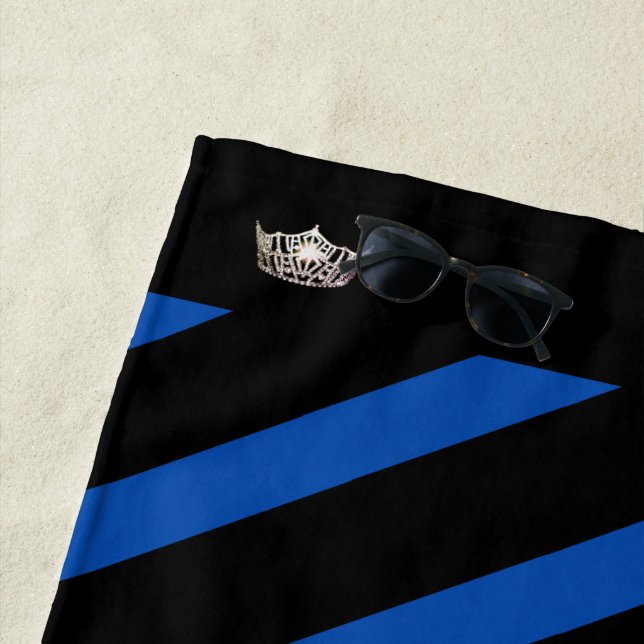 Serviette De Plage Miss America Royal Blue Stripe Crown Beach (En situation)
