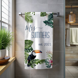 Serviette De Plage Mme. Mariée nouvellement mariée Monogramme Feuille