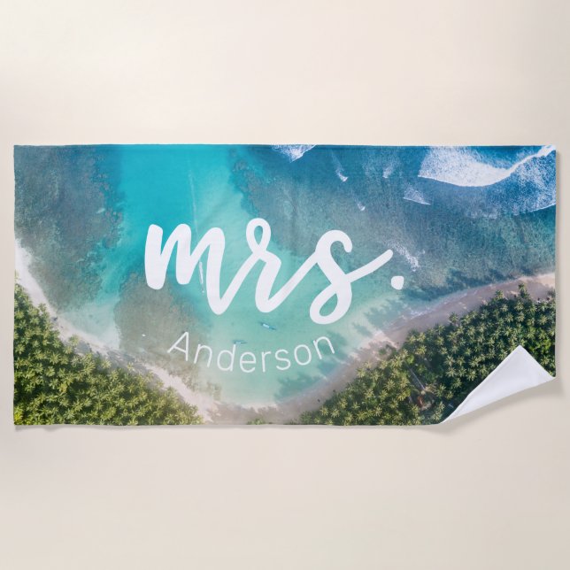 Serviette De Plage Mme Newlysée Beach Photo Bride Personnalisée (Devant)