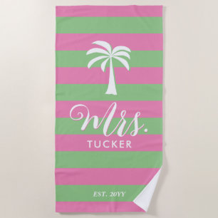Serviette De Plage Mme Palmier Plage Rose Vert Cadeau de Mariage