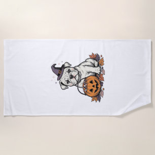 Serviette De Plage Modèle de citrouille de bouledogue d'Halloween gra
