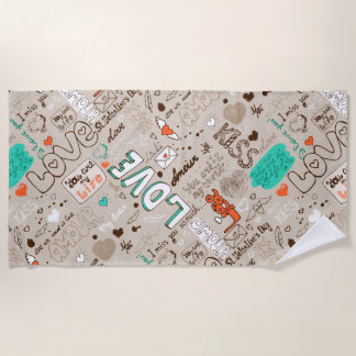 Serviette De Plage Modèle de doodle de citations d'amour