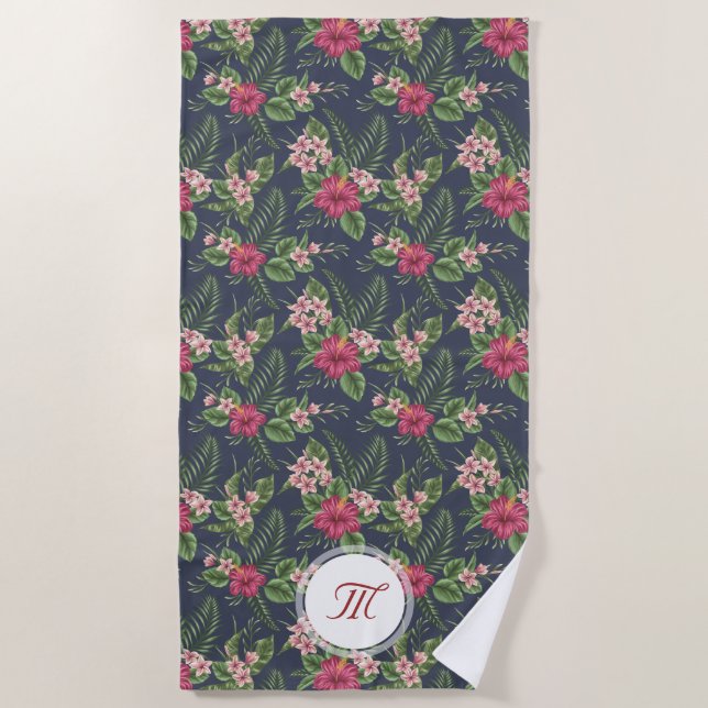 Serviette De Plage Modèle floral Hibiscus Monogram Beach Towne (Devant)