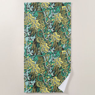 Serviette De Plage Modèle floral jaune et vert unique