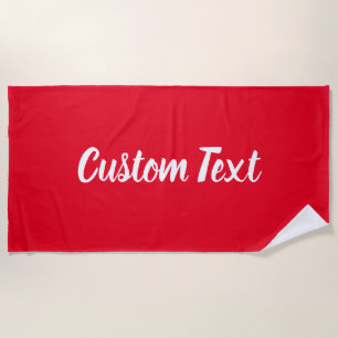 Serviette De Plage Modèle texte de script blanc et rouge clair simple