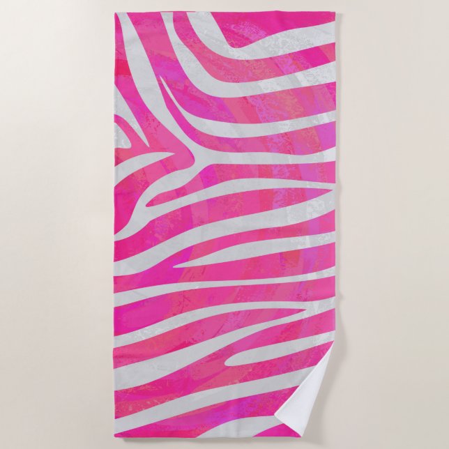 Serviette De Plage Modèle Zèbre rose et blanc (Devant)