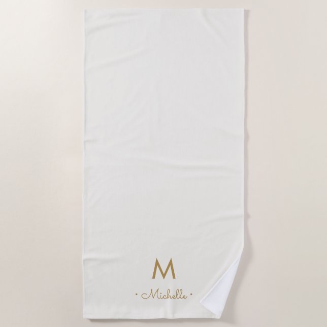 Serviette De Plage Modern Ivory Gold Script Monogram (Devant)