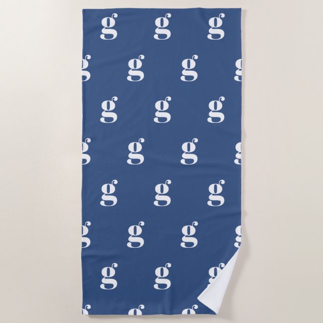 Serviette De Plage Modern Monogram Initial Letter Blue White Pattern (Devant)