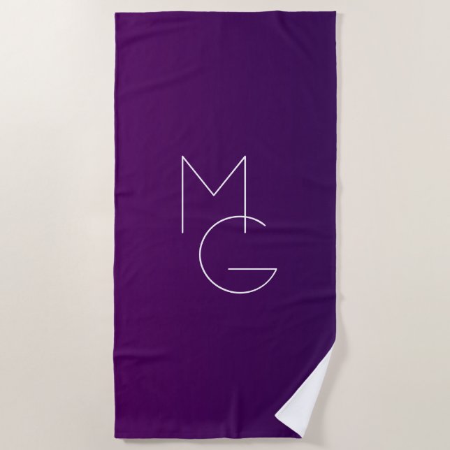 Serviette De Plage Moderne 2 Initiales | Ombre subtile violet profond (Devant)