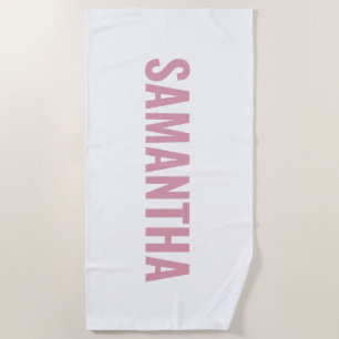 Serviette De Plage Moderne Chic Rose & Blanc