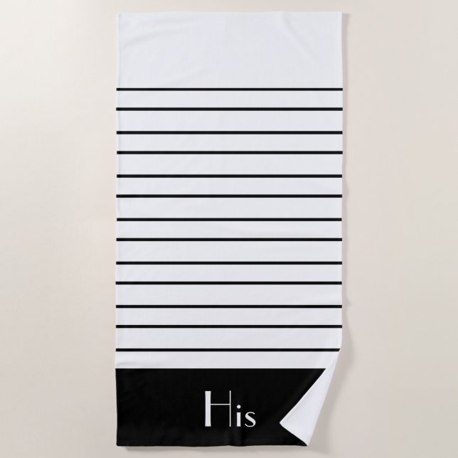 Serviette De Plage Moderne en bande noire et blanche Cosy (Devant)