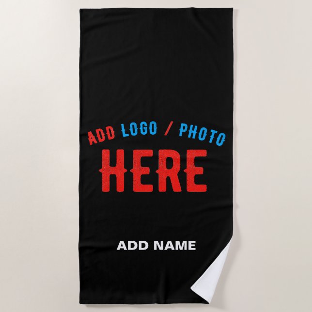 SERVIETTE DE PLAGE MODERNE ET MODERNE PERSONNALISABLE NOIR VÉRIFIÉ (Devant)