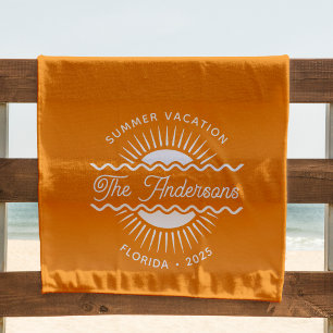 Serviette De Plage Moderne Orange ensoleillé Été Famille Croisière Va
