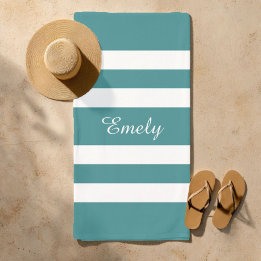 Serviette De Plage Moderne rayé vert sarcelle